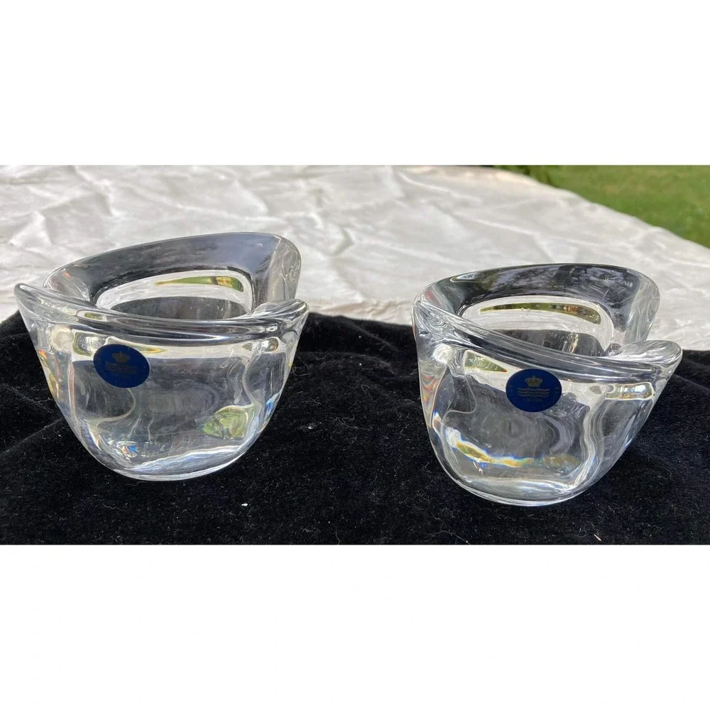 Royal Copenhagen Crystal Votive Candle Holders Set of 2 Danish Modern Clear